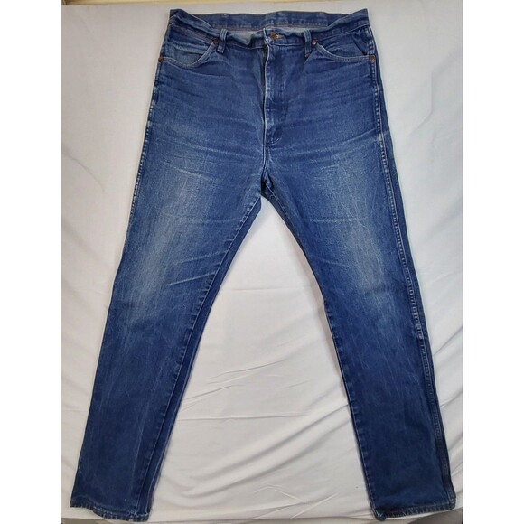 Vtg Wrangler Jeans Mens 38X38 Blue Straight Leg Western Denim Cowboy Rodeo 90s - Picture 1 of 11